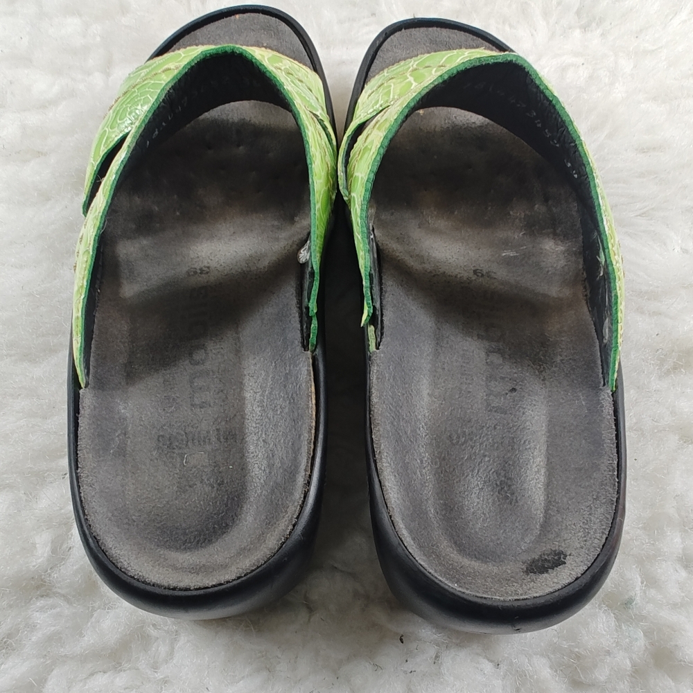 Mephisto Mobils Green Leather Flower Print 2-Strap Slide Sandals EU 39  US 8-8.5 - Picture 8 of 11
